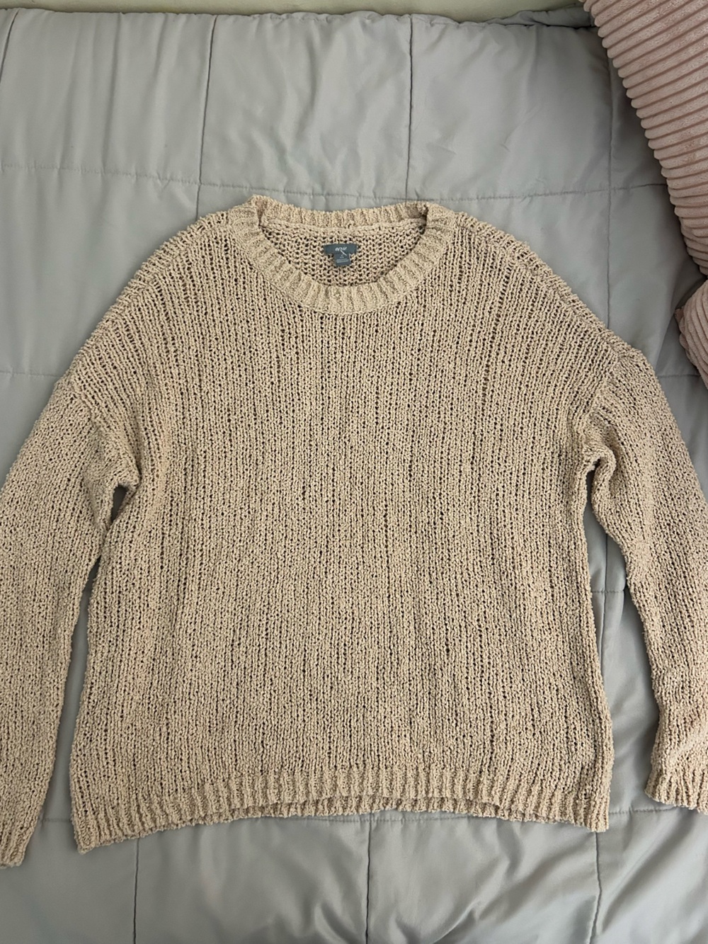 Aerie Women’s Light Beige Open-Knit Crewneck Sweater